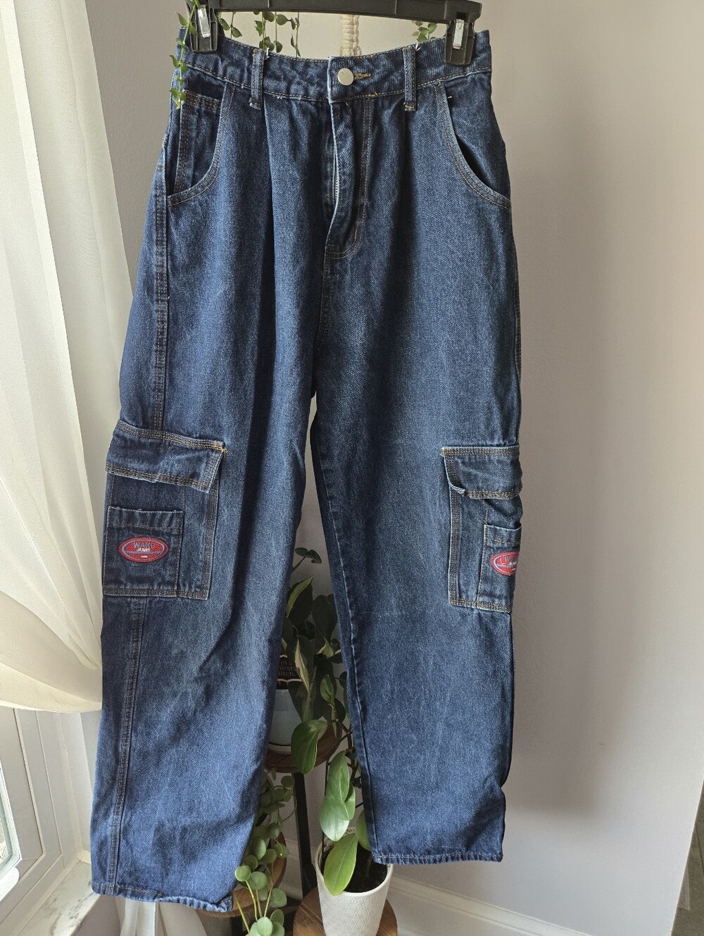 Wake Jeans Dark Wash Baggy Cargo Denim Pants Pleated Y2K Skater Small